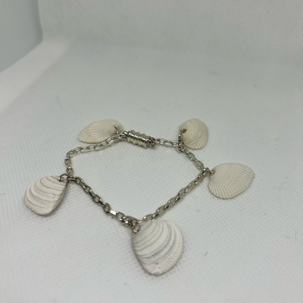 Handmade White Seashell Charm Bracelet Silver Tone Magnetic Clasp Coastal Beach